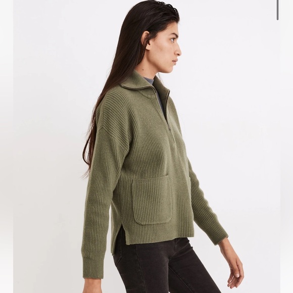 Madewell Olive Green Glenbrook Half-Zip Pullover Sweater Merino Wool Blend - Picture 1 of 9